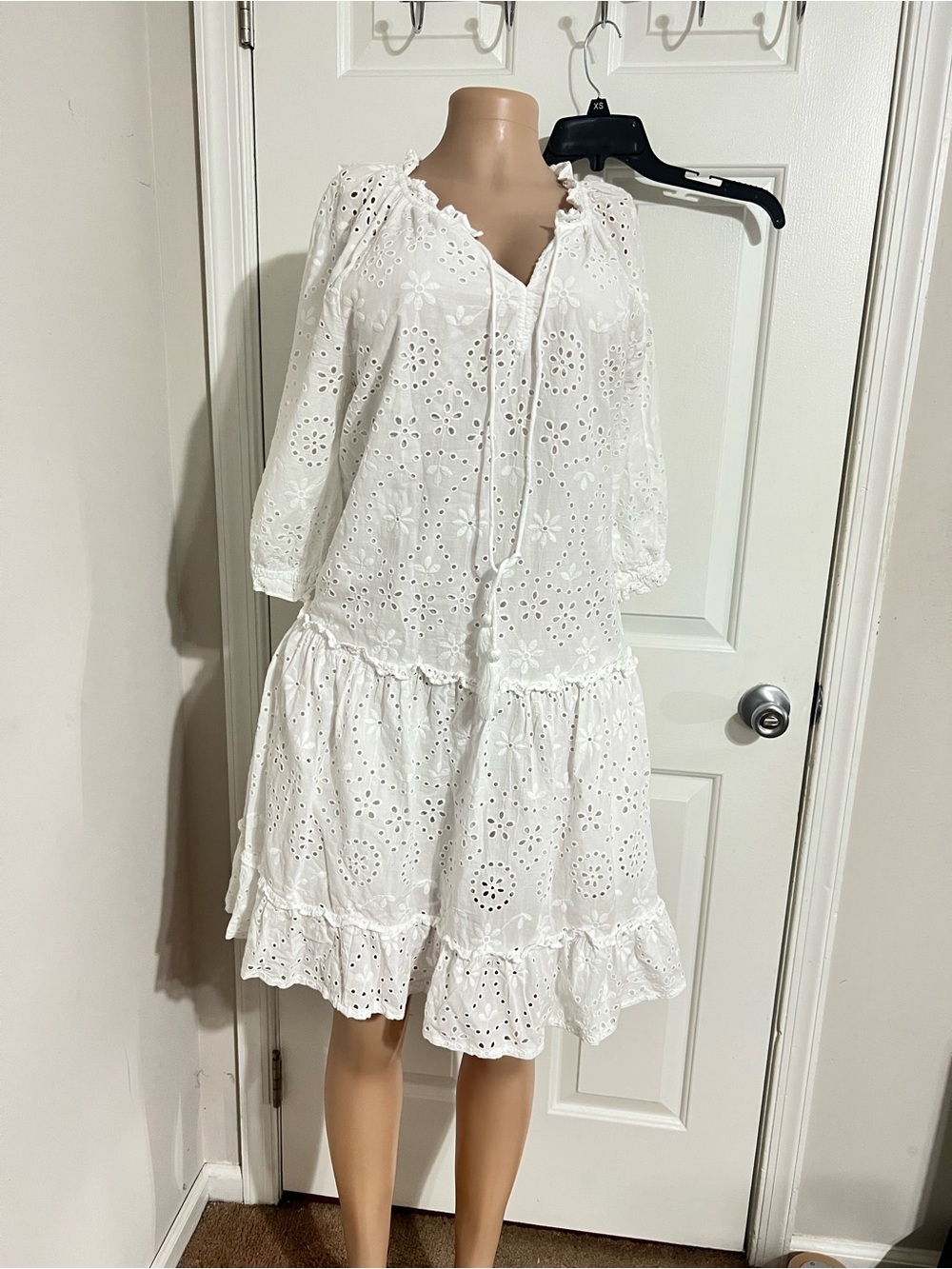 Mango White Eyelet Tie-Front Midi Dress